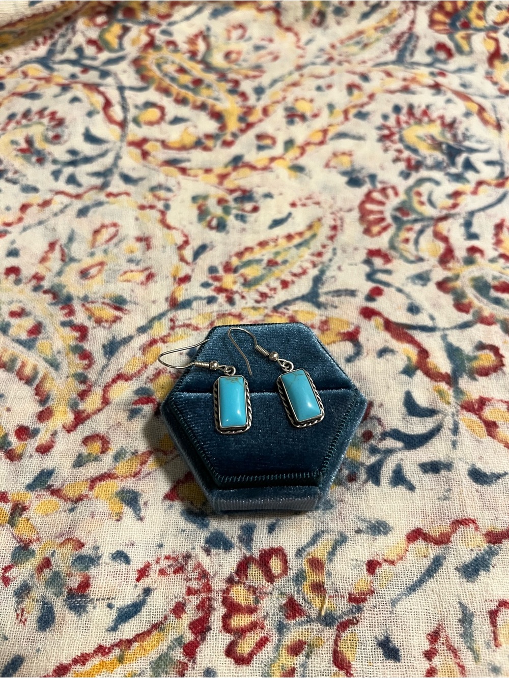 Turquoise Rectangular Drop Earrings - Navajo sterling silver